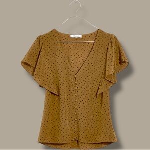 Madewell ‘Silk Carmelina Flutter-Sleeve Top in Polka Dot’ in Easy Dot Asparagus